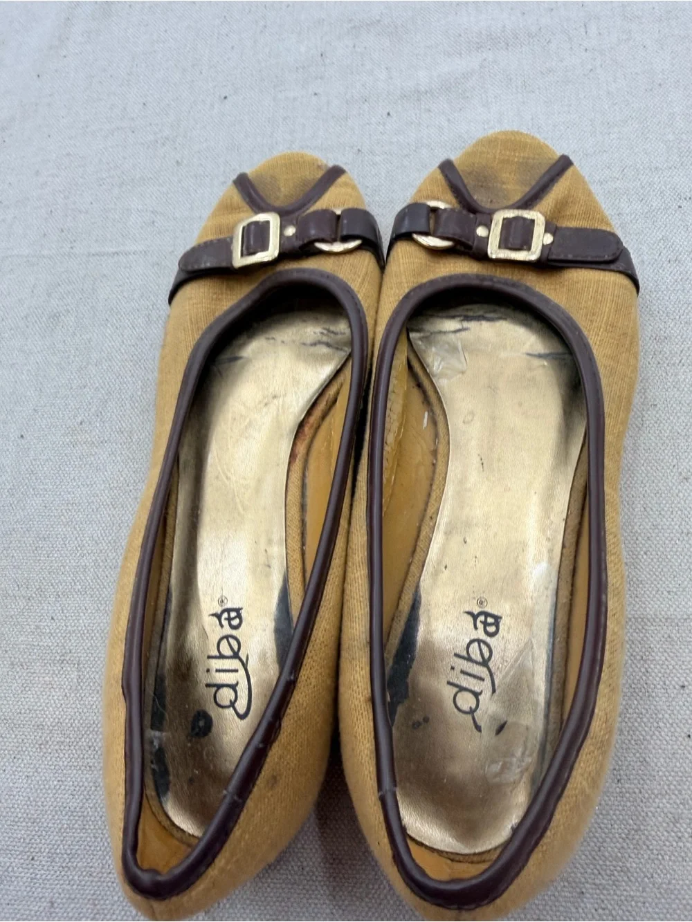 Diba  Brown Peep-Toe Buckle Flats